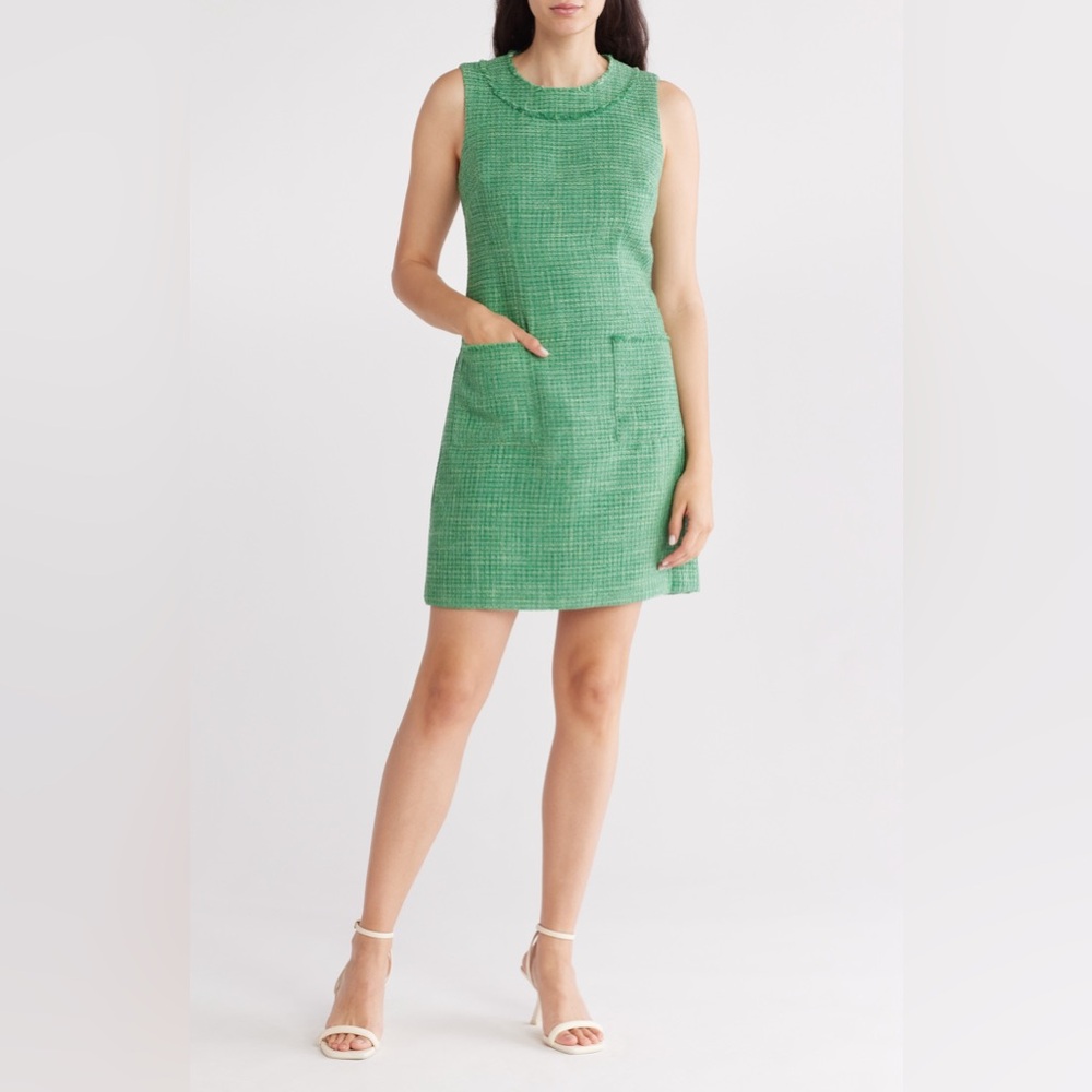 NWT Eliza J Tweed Shift Dress, mint green, MSRP $138, sz 8